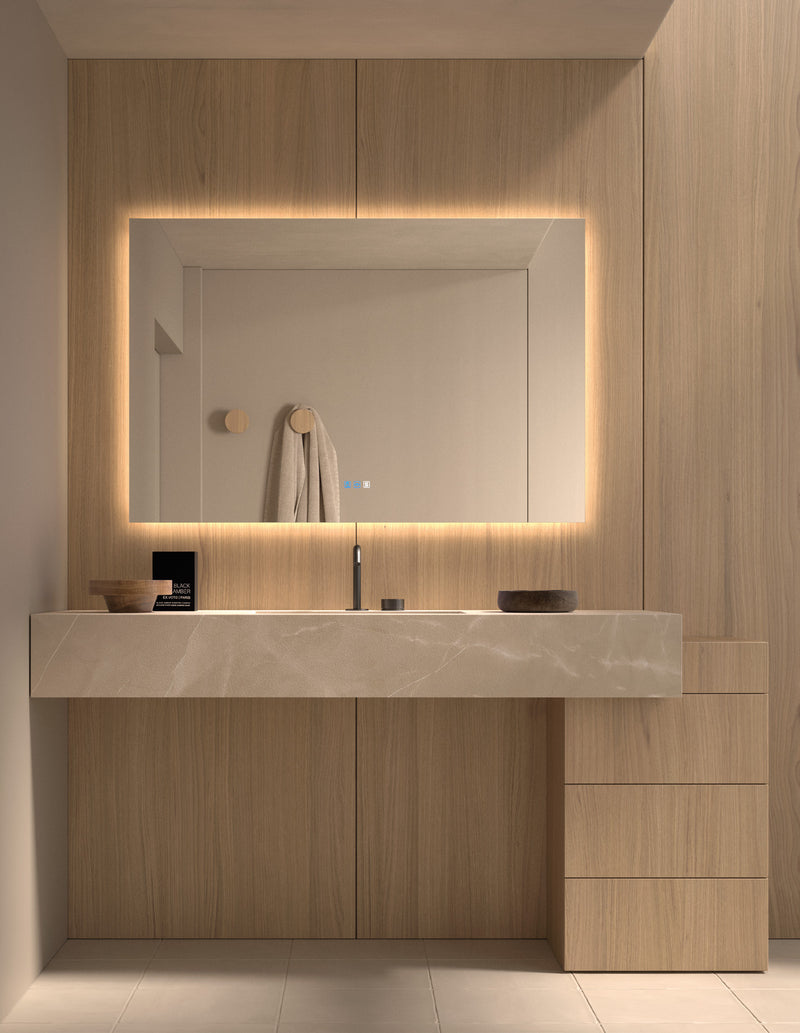 Espejo de baño con luz LED rectangular retroiluminado listo para enviar · Modelo BIDENS LUXE