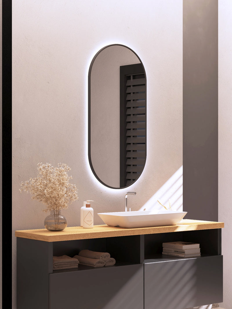 Espejo de baño con luz LED ovalado, retroiluminado · Modelo MILANO