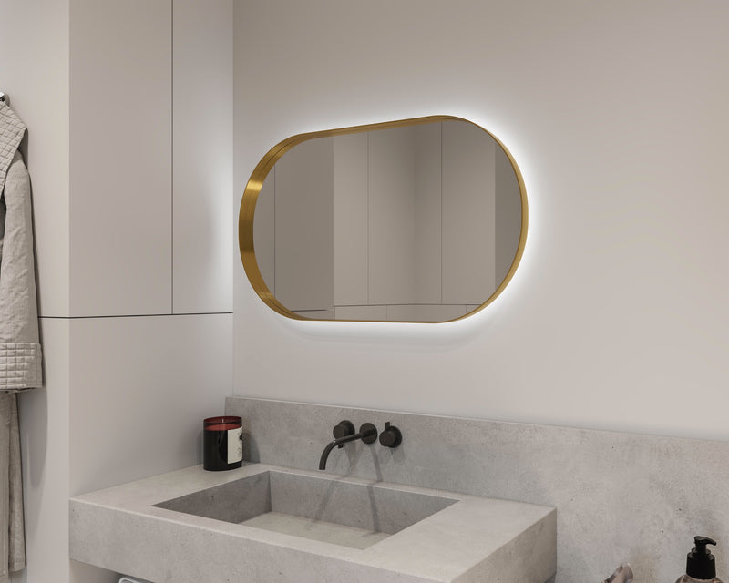 Espejo de baño con luz LED ovalado, retroiluminado · Modelo MILUS