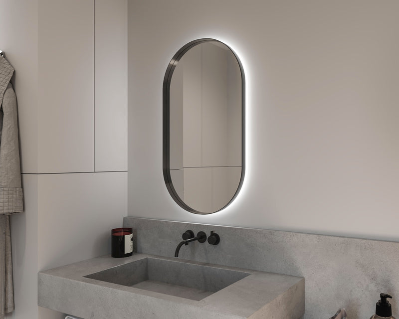Espejo de baño con luz LED ovalado, retroiluminado · Modelo MILUS