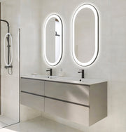 Espejo de baño con luz LED ovalado, con luz frontal y ambiental · Modelo MIRA [config]