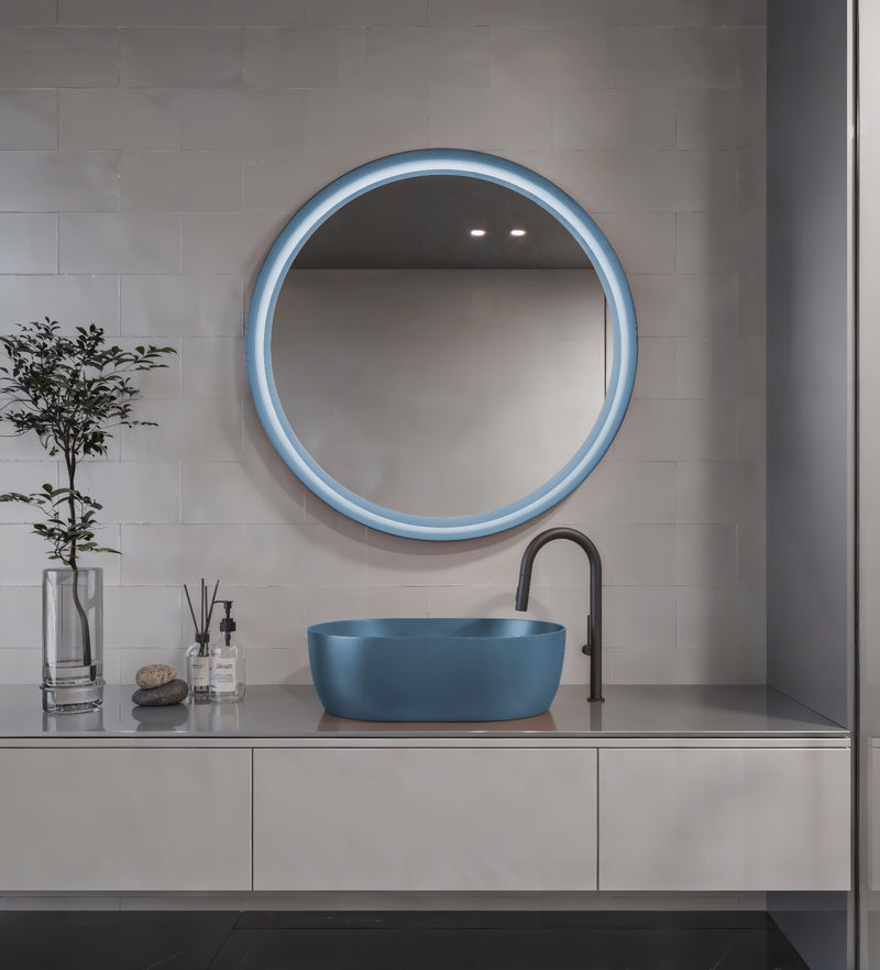 Espejo de baño con luz LED redondo, retroiluminado · Modelo ORONA