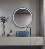 Espejo de baño con luz LED redondo, retroiluminado · Modelo ORONA [config]