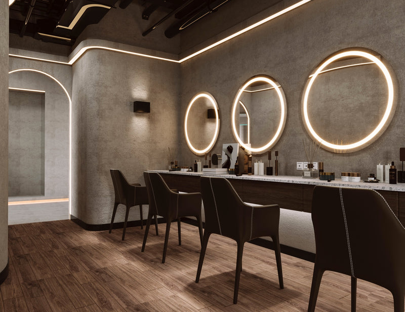 Espejo de baño con luz LED redondo, con luz frontal · Modelo RAND