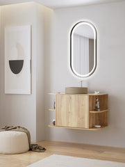 Espejo de baño con luz LED ovalado, con luz frontal y ambiental · Modelo RORUS [config]
