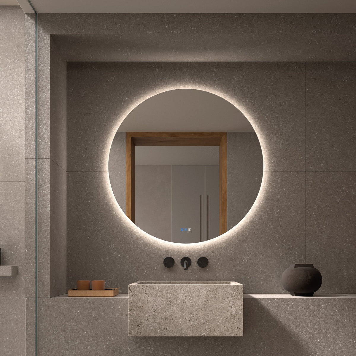 Espejo de baño con luz LED redondo retroiluminado · Modelo VENETO [config]