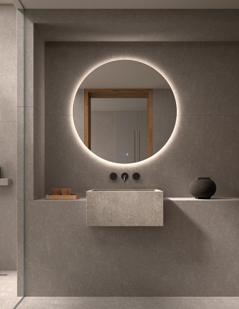 Espejo de baño con luz LED redondo retroiluminado listo para enviar · Modelo DIAN LUXE