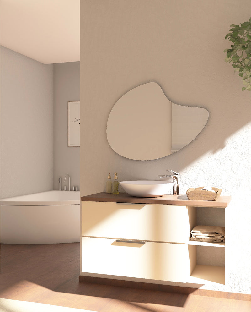 Espejo de baño de forma orgánica sin luz · Modelo WORLD SIN