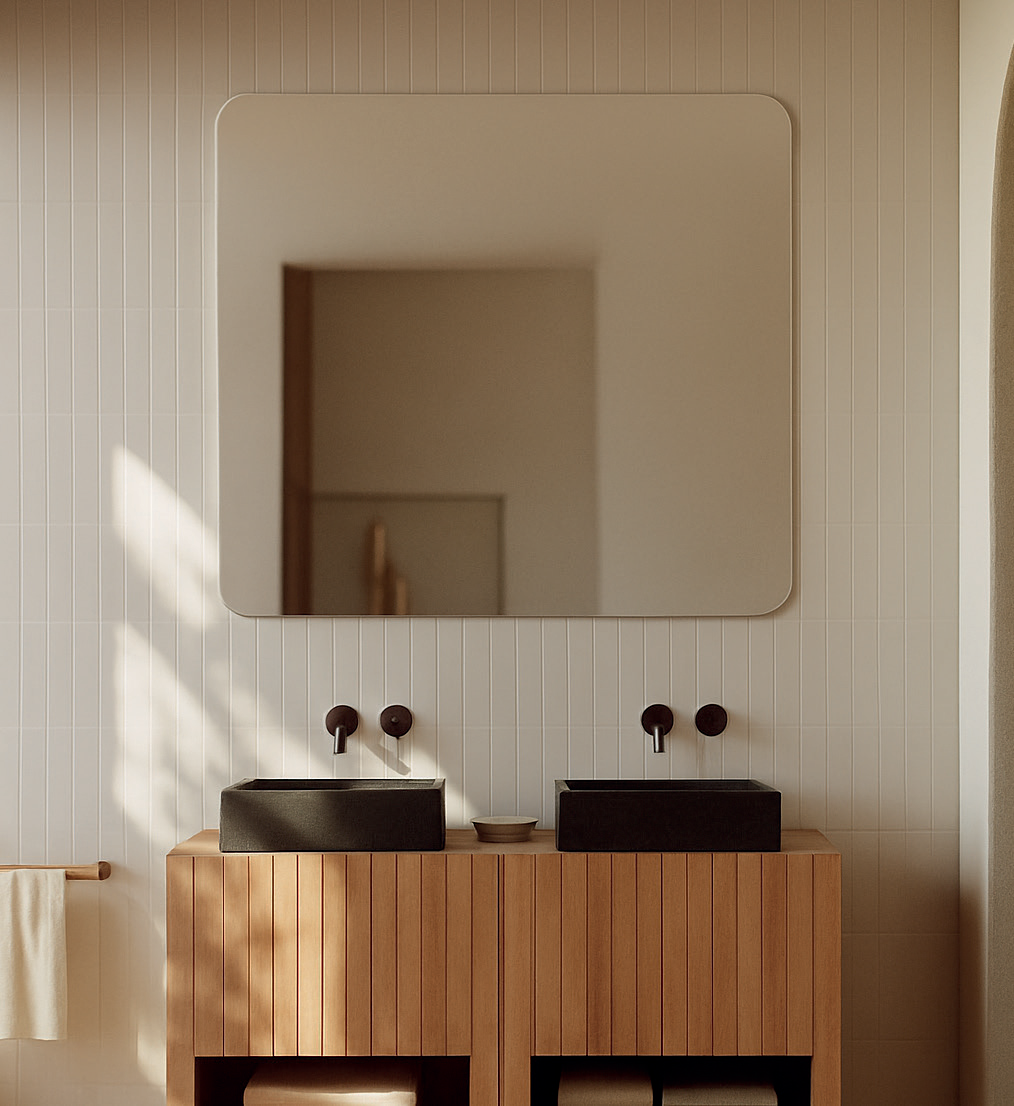 Espejo de baño rectangular sin luz Lisa canto redondo, sin marco y con esquinas redondeadas