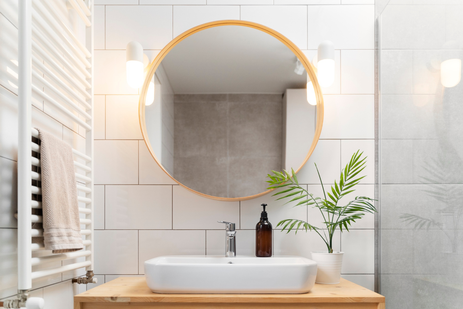  Espejo LED redondo para baño, espejo de pared de baño